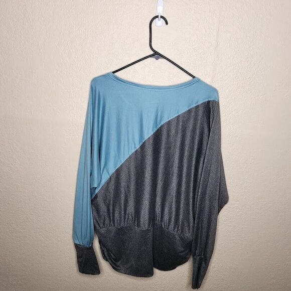 Tahari Sport Top Womens 1X Blue Gray Polyester Stretch Boat Neck Long Sleeve - Picture 4 of 6